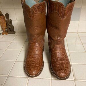 BROWN Monogrammed CUSTOM hand-crafted ALLIGATOR BOOTS 12 EE